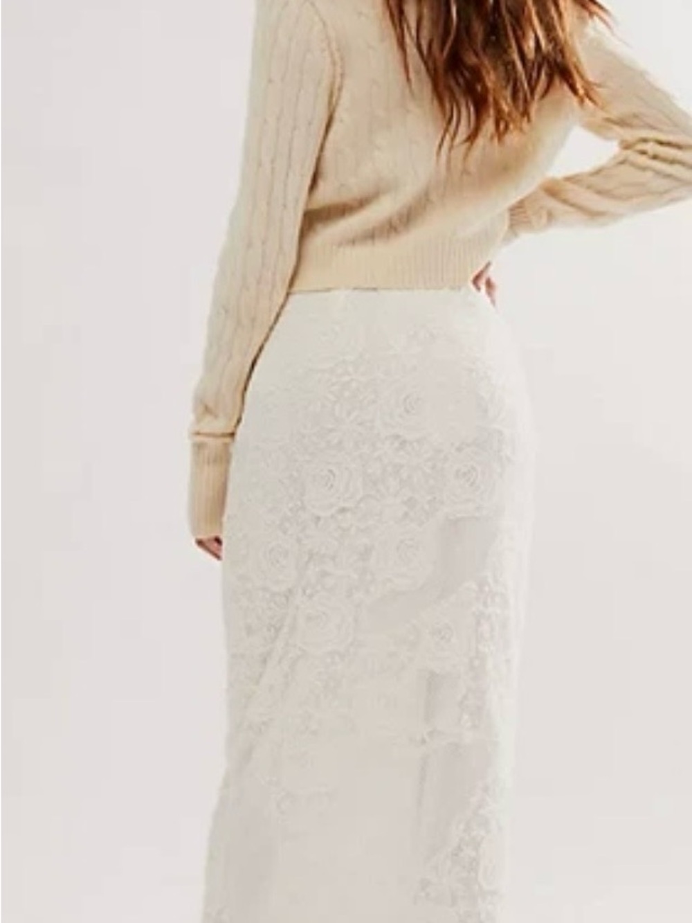 Free people white mesh and lace elegant Maxi Skirt